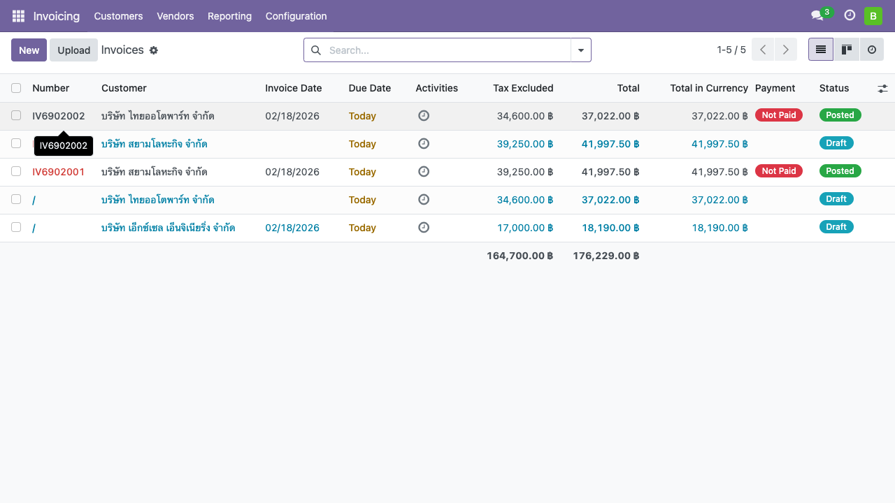 หน้ารายการใบกำกับภาษี