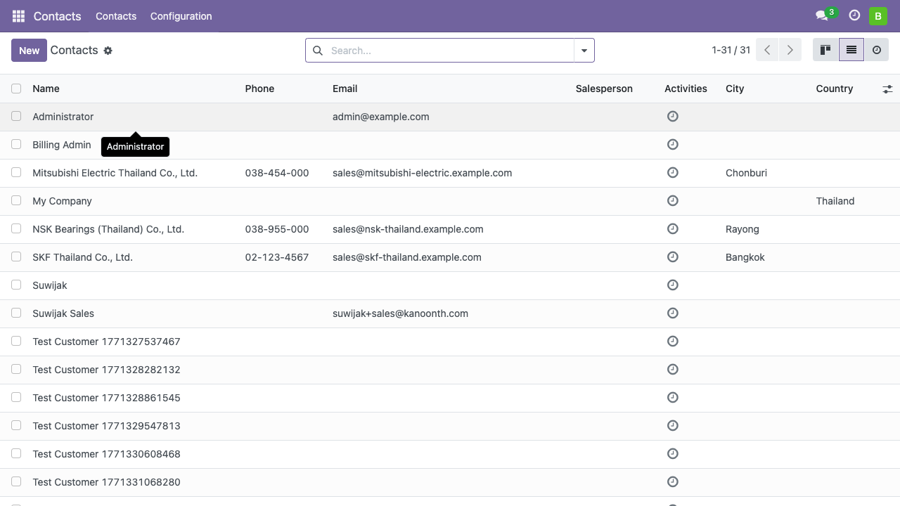 หน้ารายการผู้ติดต่อ